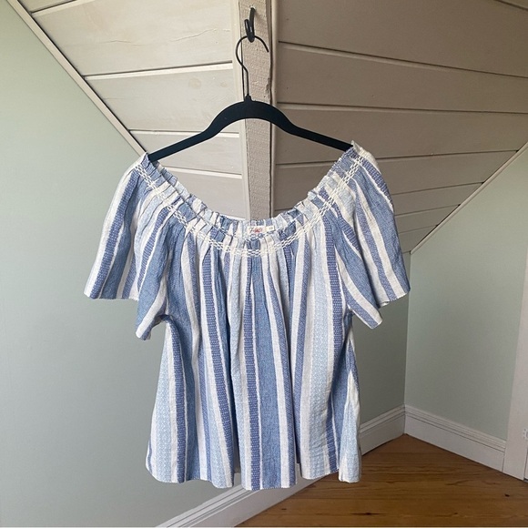 Faherty Annabelle Boho Top Organic Cotton Blend Blouse Size S Blue and White - Picture 2 of 11